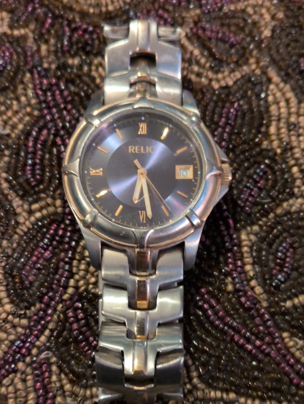 Relic Silver and Blue Stainless Steel Bracelet Watch